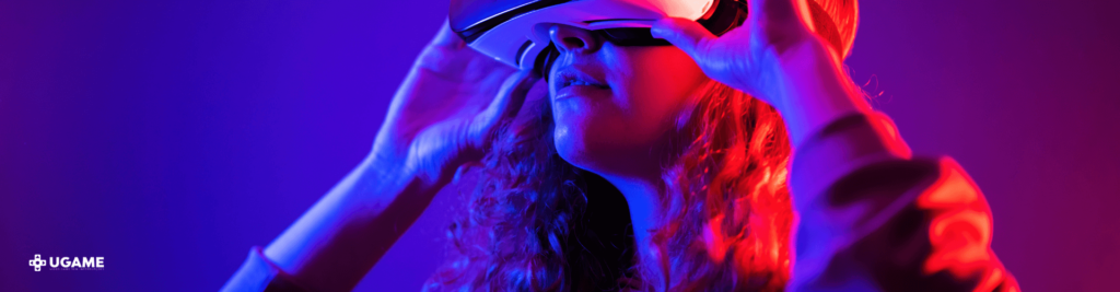 Imagem de uma mulher usando um óculos VR